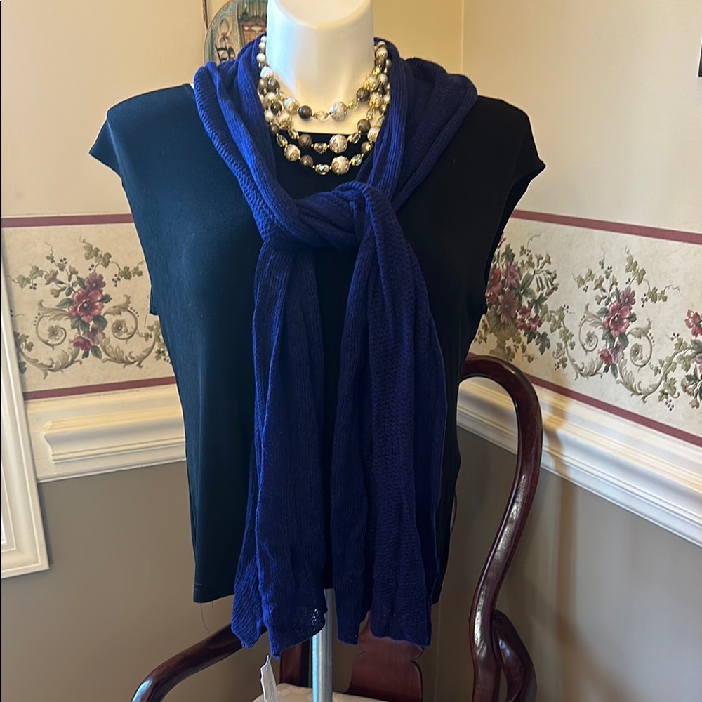 NWT Eileen Fisher royal blue Italian knit wool/cashmere blend scarf